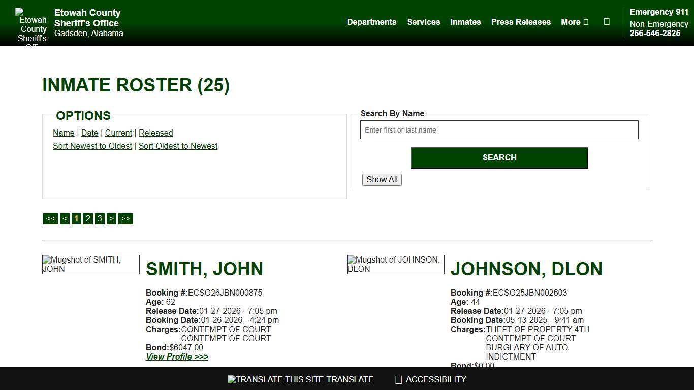 Inmate Roster - Released Inmates Booking Date Descending - Etowah County Sheriff's Office