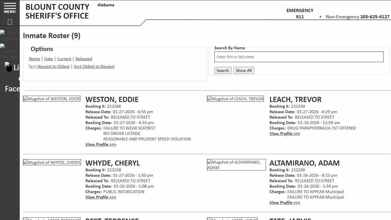 Inmate Roster - Released Inmates Booking Date Descending - Blount County Sheriff AL