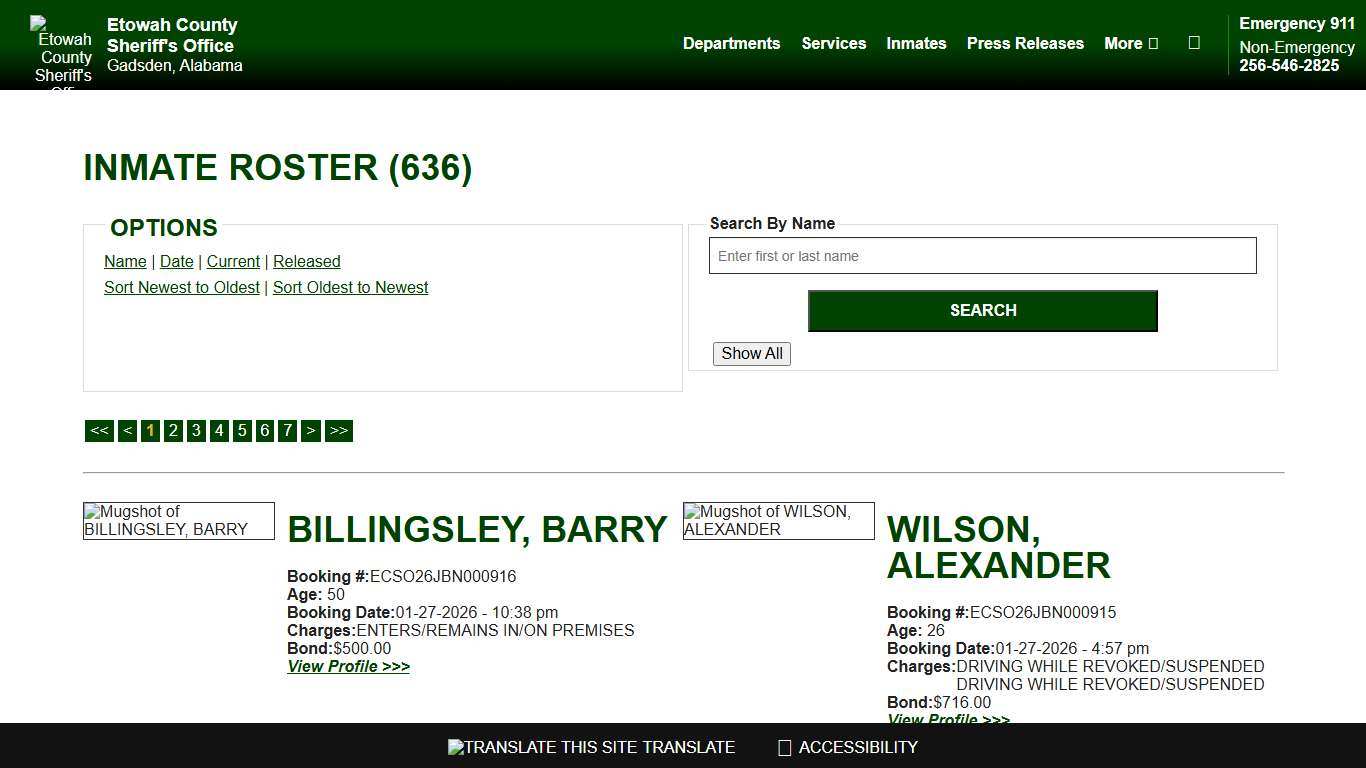 Inmate Roster - Current Inmates Booking Date Descending - Etowah County Sheriff's Office