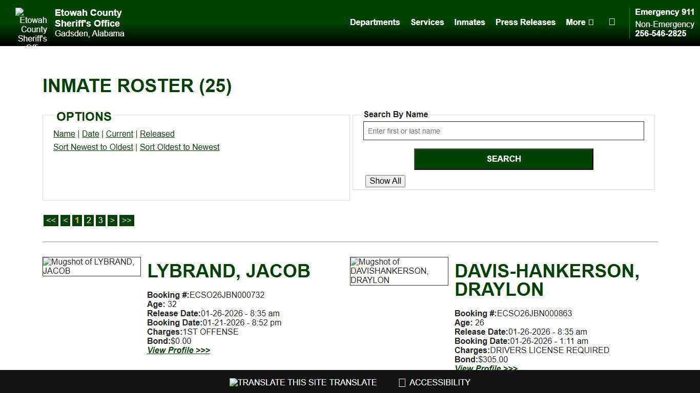 Inmate Roster - Released Inmates Booking Date Ascending - Etowah County Sheriff's Office