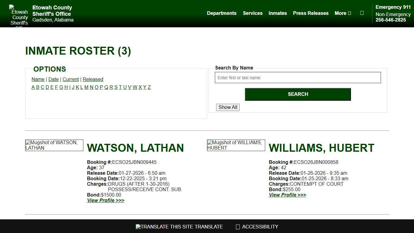 Inmate Roster - Released Inmates Alpha W - Etowah County Sheriff's Office
